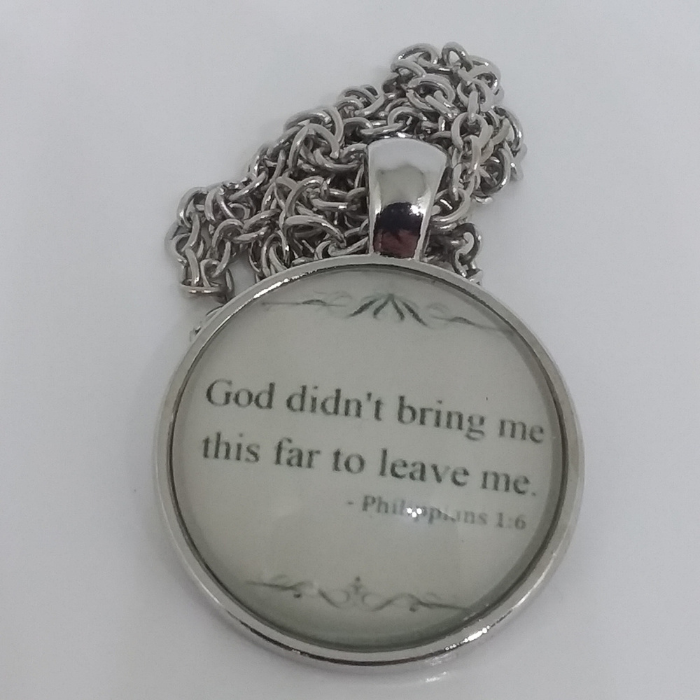 Phillippians 1:6 Bible Quote Glass Necklace - Picture 1 of 5